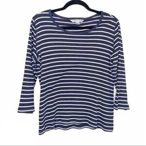 Pendleton Navy Blue and White Striped 3/4 Sleeve Medium